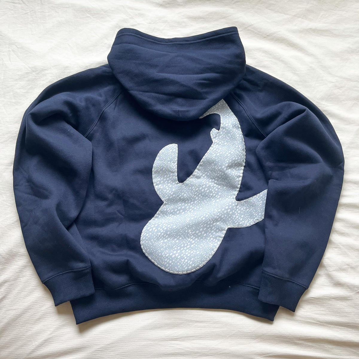 navy whale shark patchwork hoodie pre order
